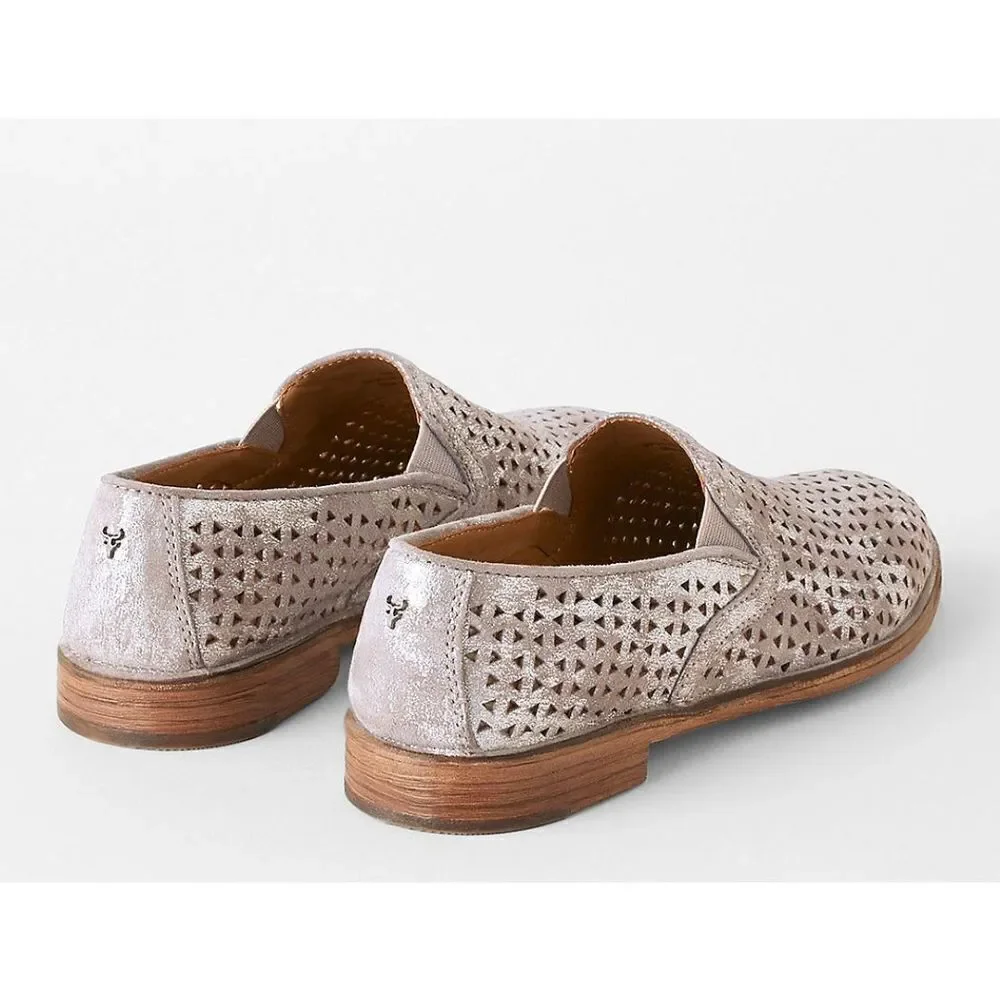 Trask Ali Perforated Metallic Suede Italian SlipOn Loafers Women’s Size 6
